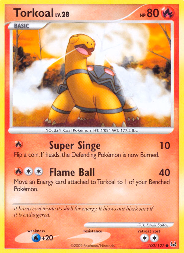Torkoal Pokemon card (100/127, Platinum)