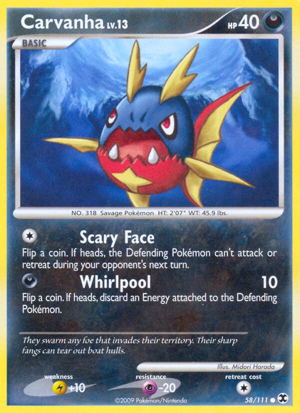 Carvanha Pokemon card (58/111, Rising Rivals)