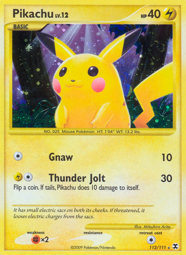 Pikachu Pokemon card (112/111, Rising Rivals)