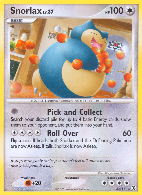 Snorlax Pokemon card (33/111, Rising Rivals)