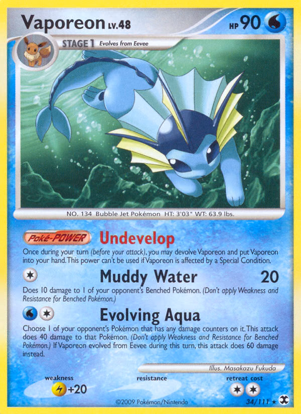 Vaporeon Pokemon card (34/111, Rising Rivals)