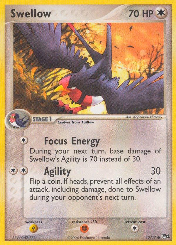 Swellow Pokemon card (15/17, POP Series 1)