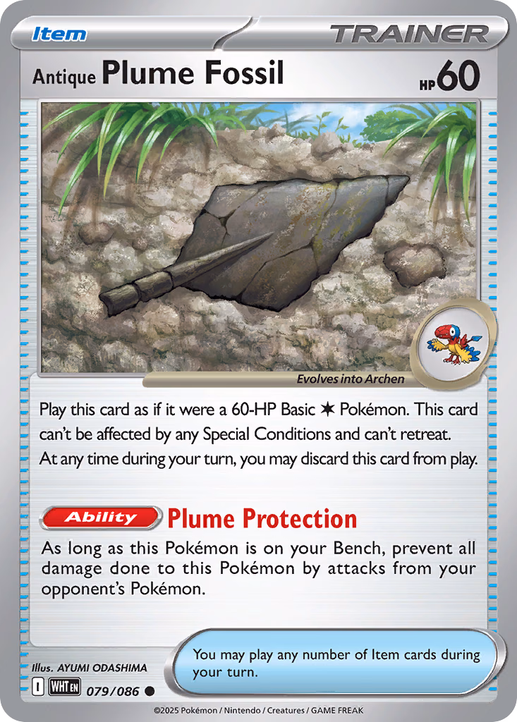 Antique Plume Fossil Pokemon card (079/086, White Flare)
