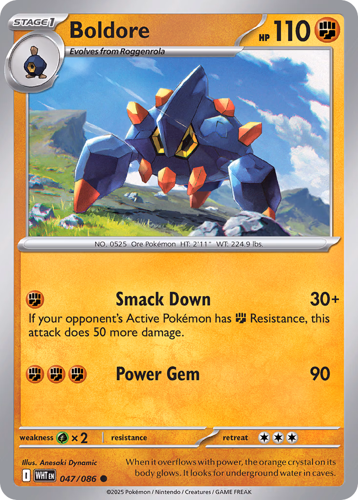 Boldore Pokemon card (047/086, White Flare)