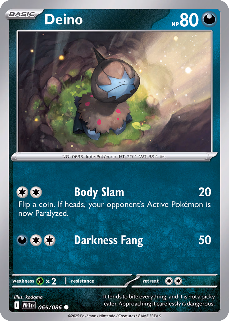 Deino Pokemon card (065/086, White Flare)