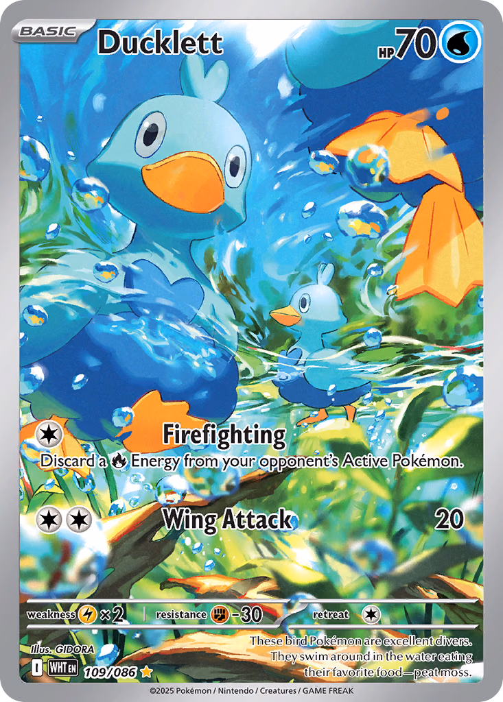 Ducklett Pokemon card (109/086, White Flare)