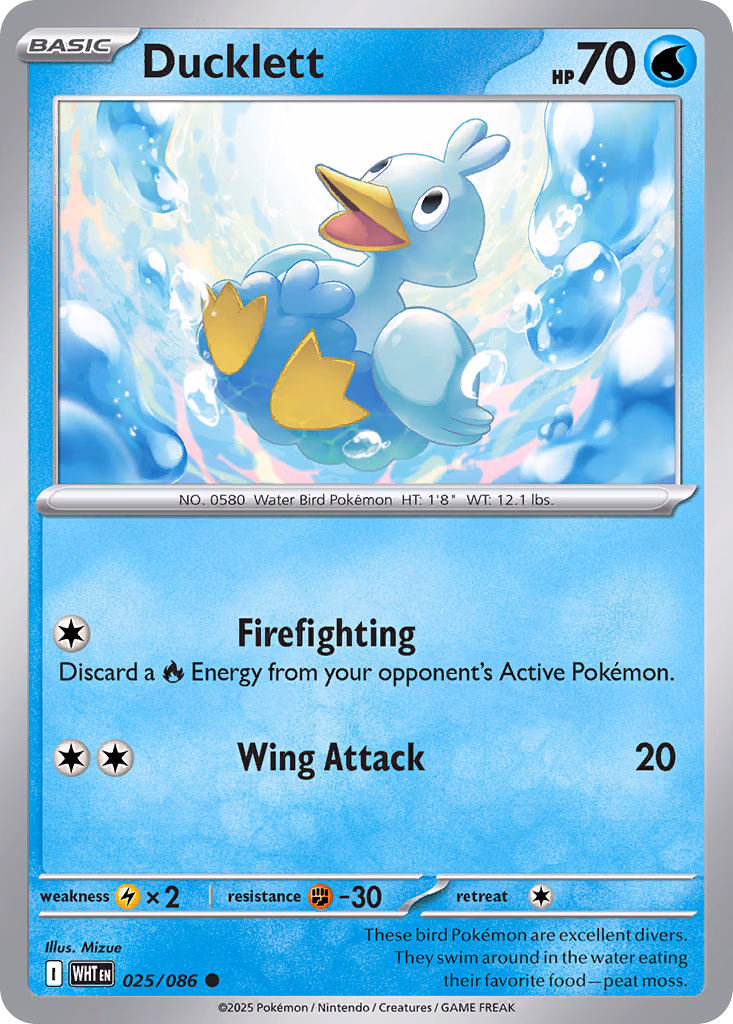 Ducklett Pokemon card (025/086, White Flare)