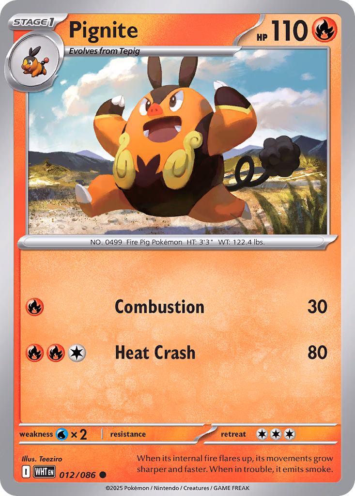 Pignite Pokemon card (012/086, White Flare)