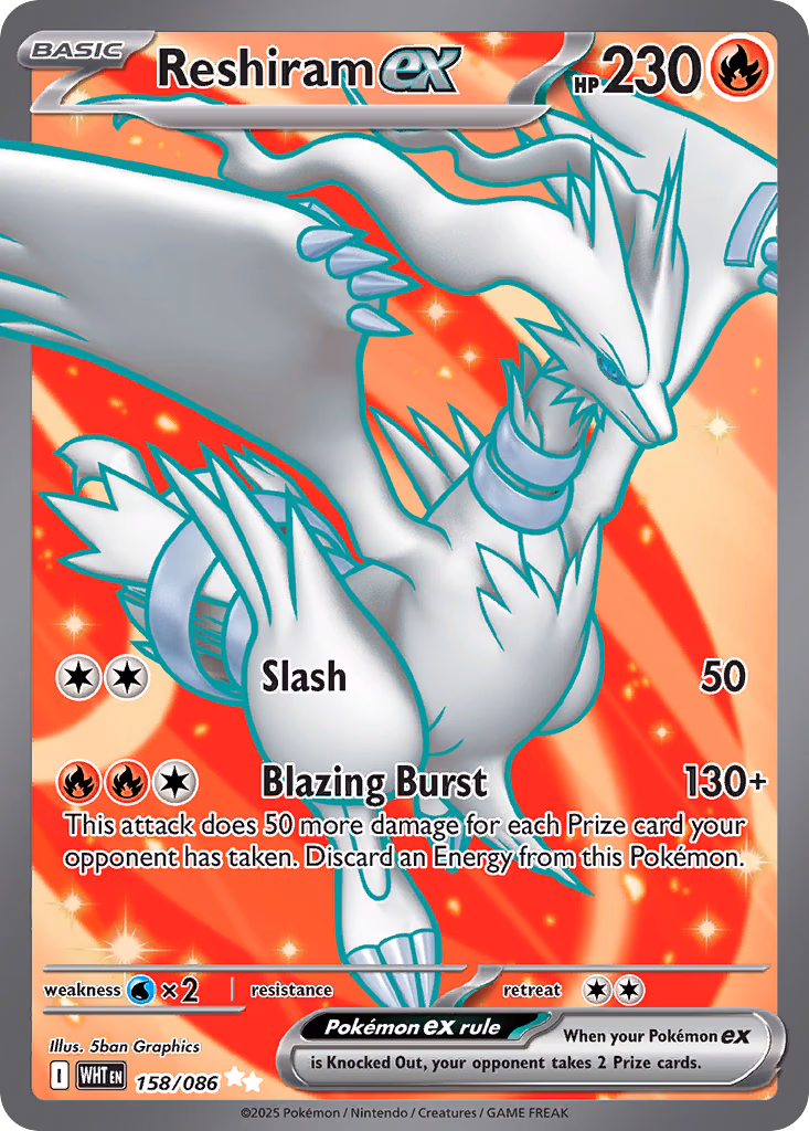 Reshiram ex Pokemon card (158/086, White Flare)