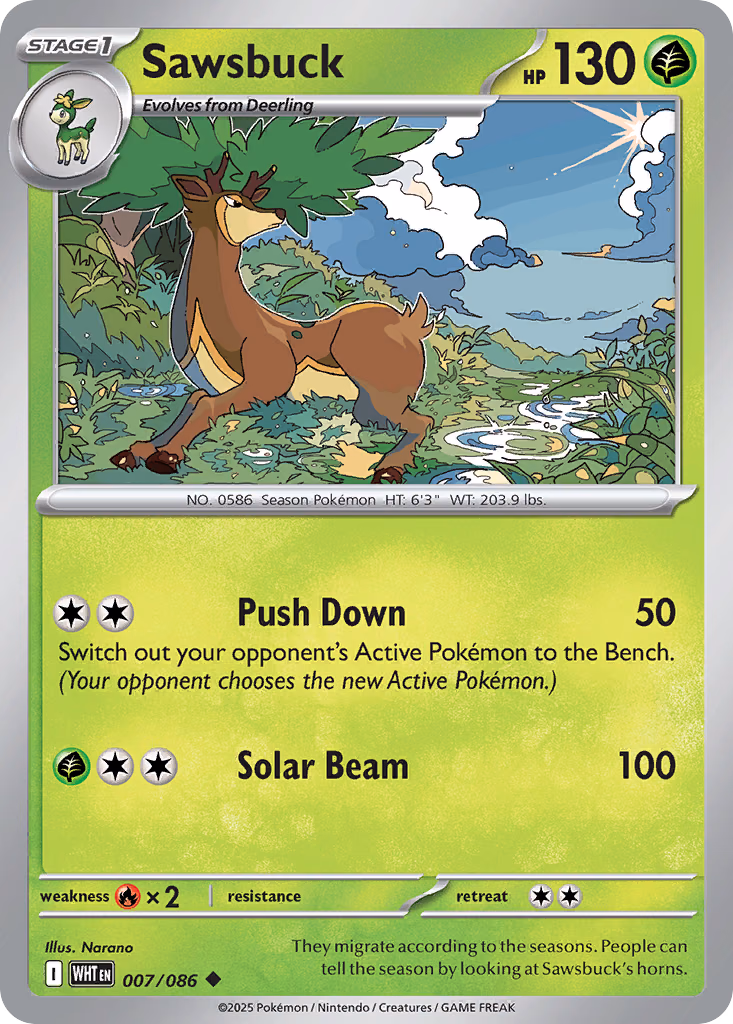 Sawsbuck Pokemon card (007/086, White Flare)