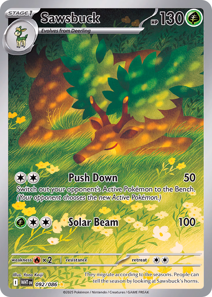 Sawsbuck Pokemon card (092/086, White Flare)