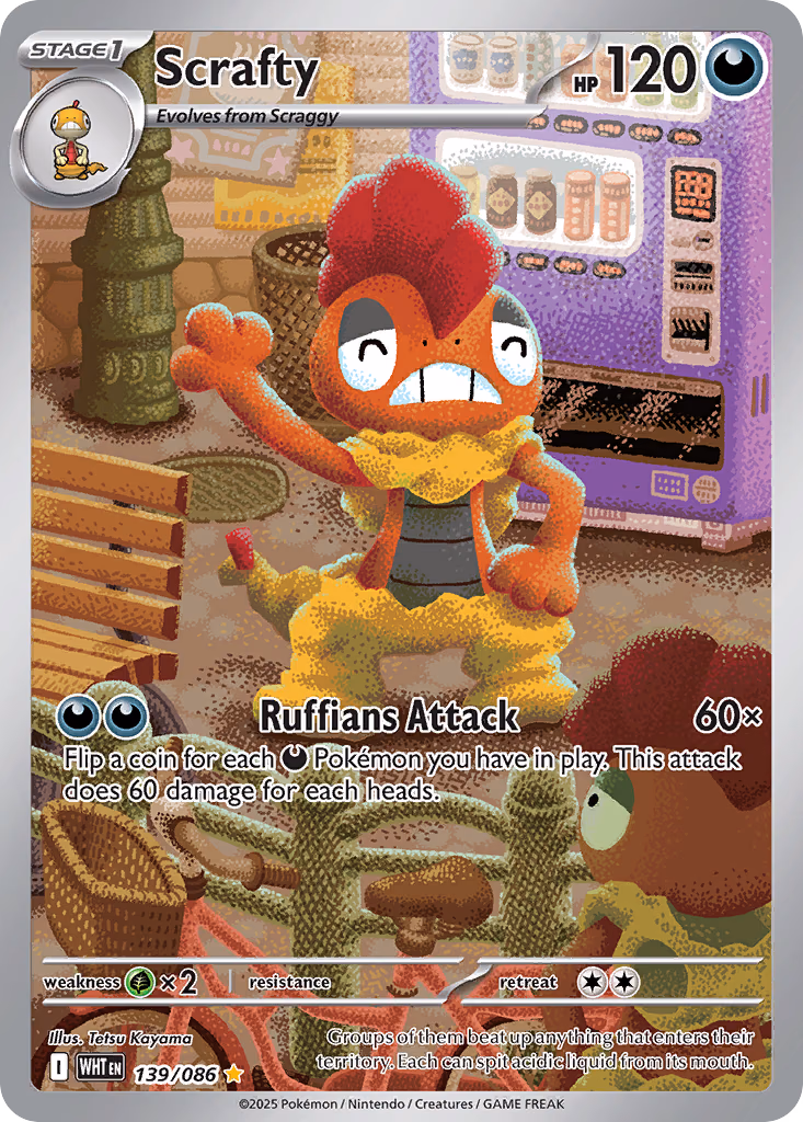 Scrafty Pokemon card (139/086, White Flare)