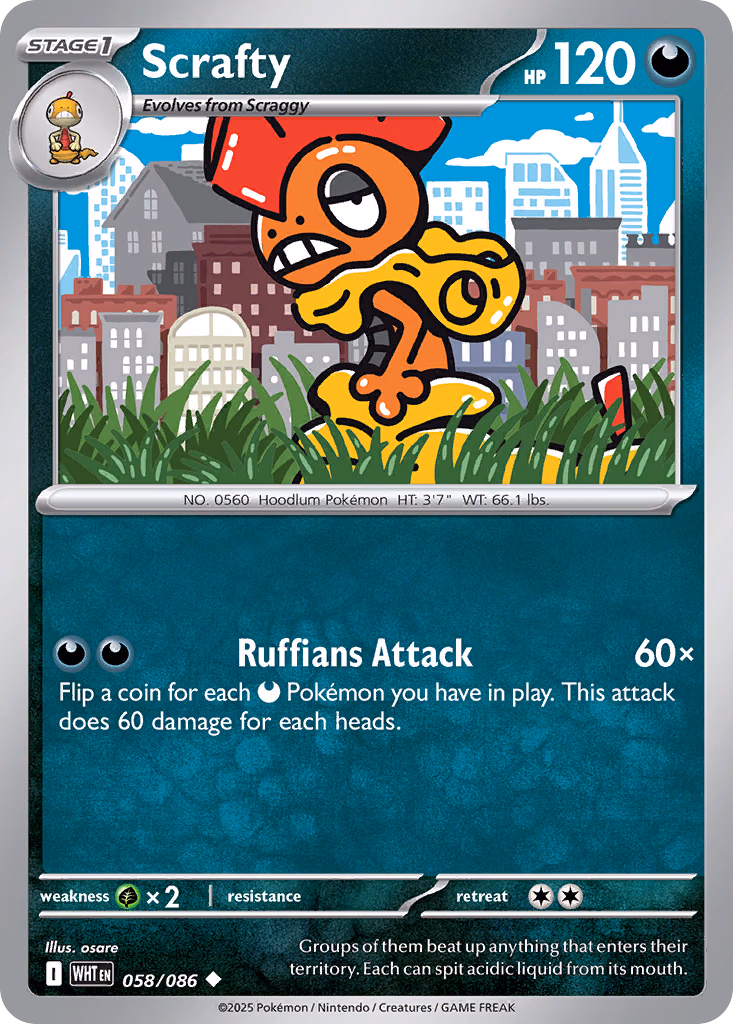 Scrafty Pokemon card (058/086, White Flare)