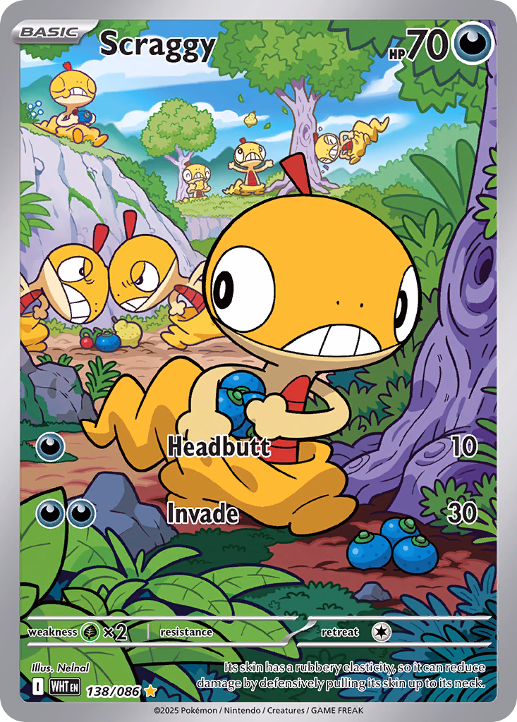 Scraggy Pokemon card (138/086, White Flare)
