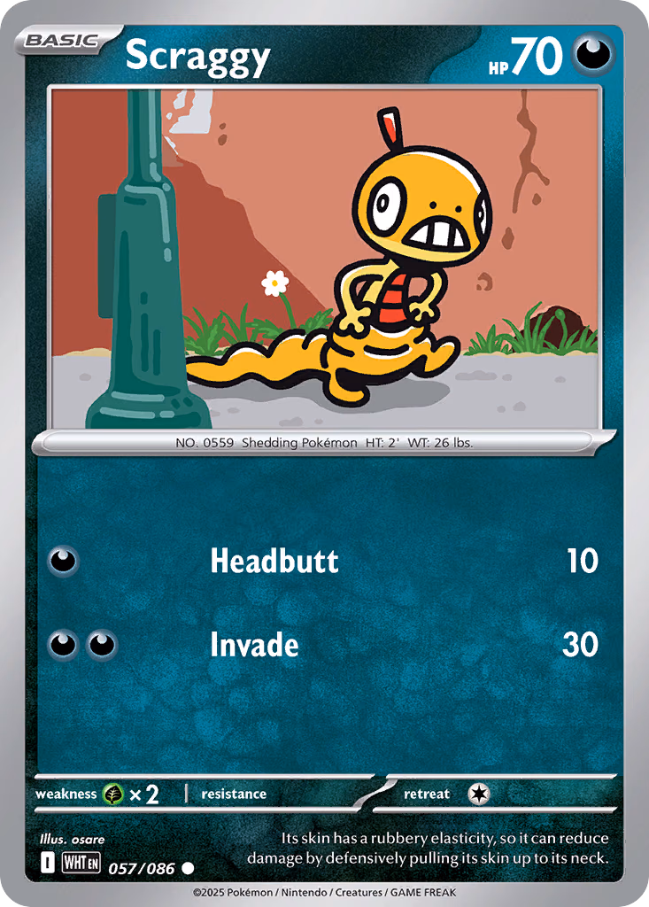 Scraggy Pokemon card (057/086, White Flare)