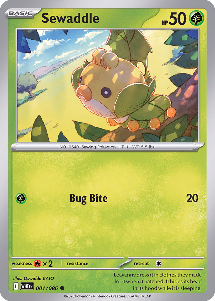 Sewaddle Pokemon card (001/086, White Flare)