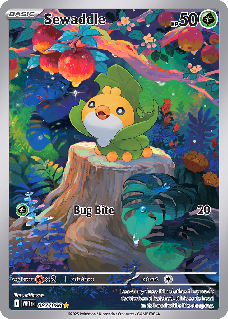 Sewaddle Pokemon card (087/086, White Flare)