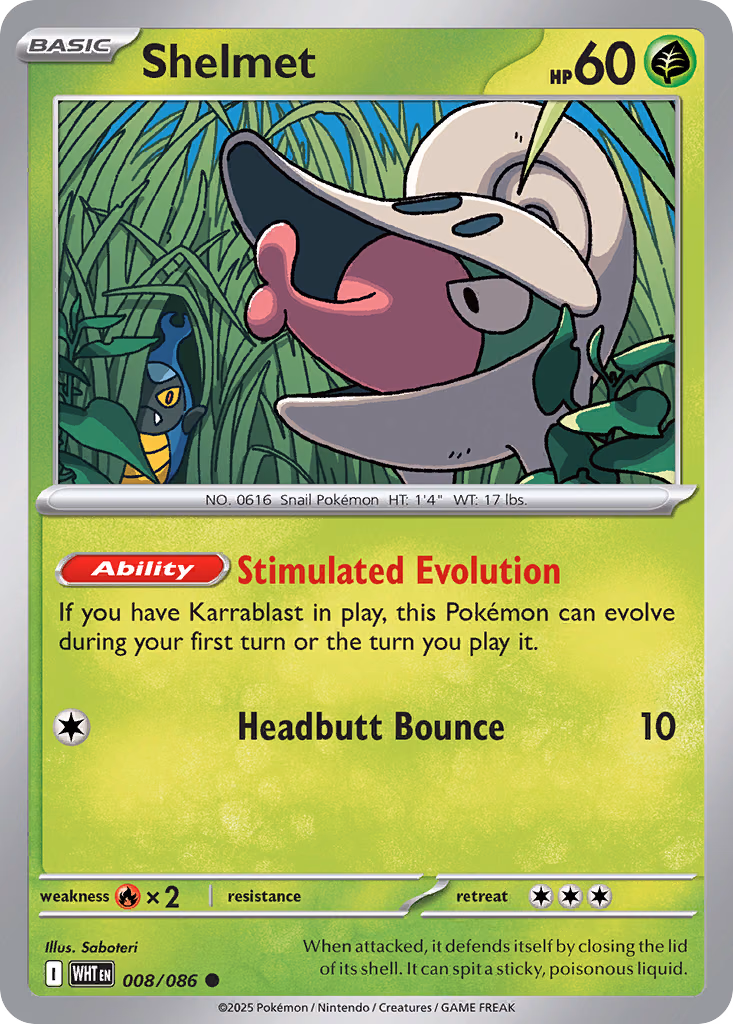 Shelmet Pokemon card (008/086, White Flare)