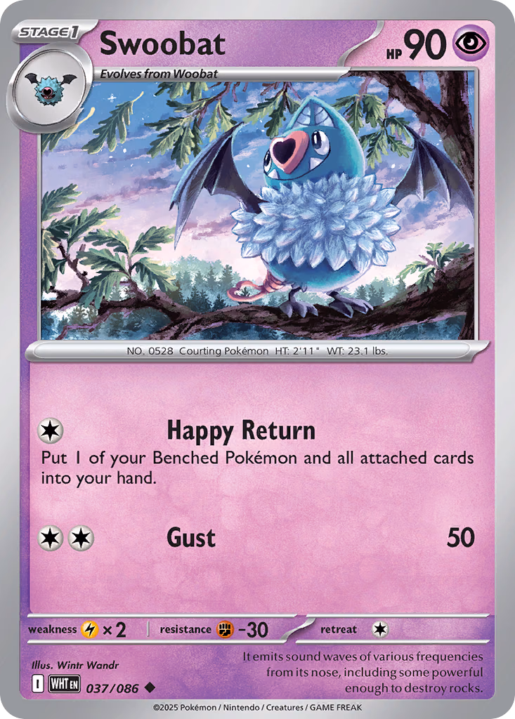 Swoobat Pokemon card (037/086, White Flare)