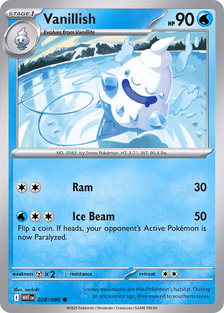 Vanillish Pokemon card (028/086, White Flare)