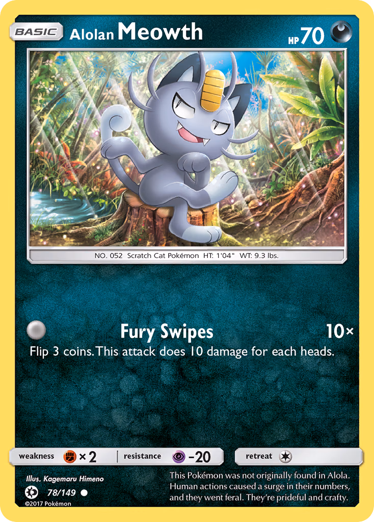 Alolan Meowth Pokemon card (78/149, Sun & Moon)