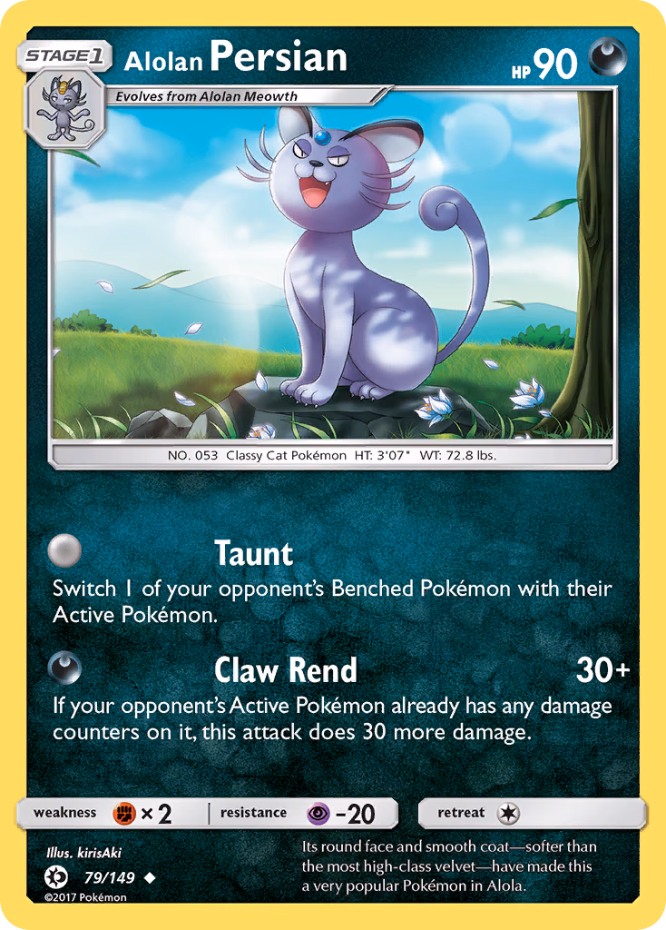 Alolan Persian Pokemon card (79/149, Sun & Moon)