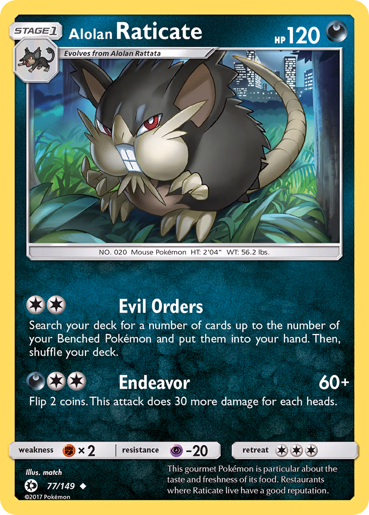 Alolan Raticate Pokemon card (77/149, Sun & Moon)