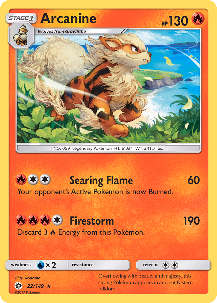 Arcanine Pokemon card (22/149, Sun & Moon)