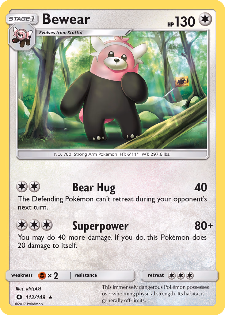 Bewear Pokemon card (112/149, Sun & Moon)