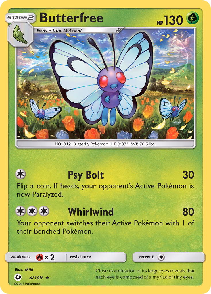 Butterfree Pokemon card (3/149, Sun & Moon)