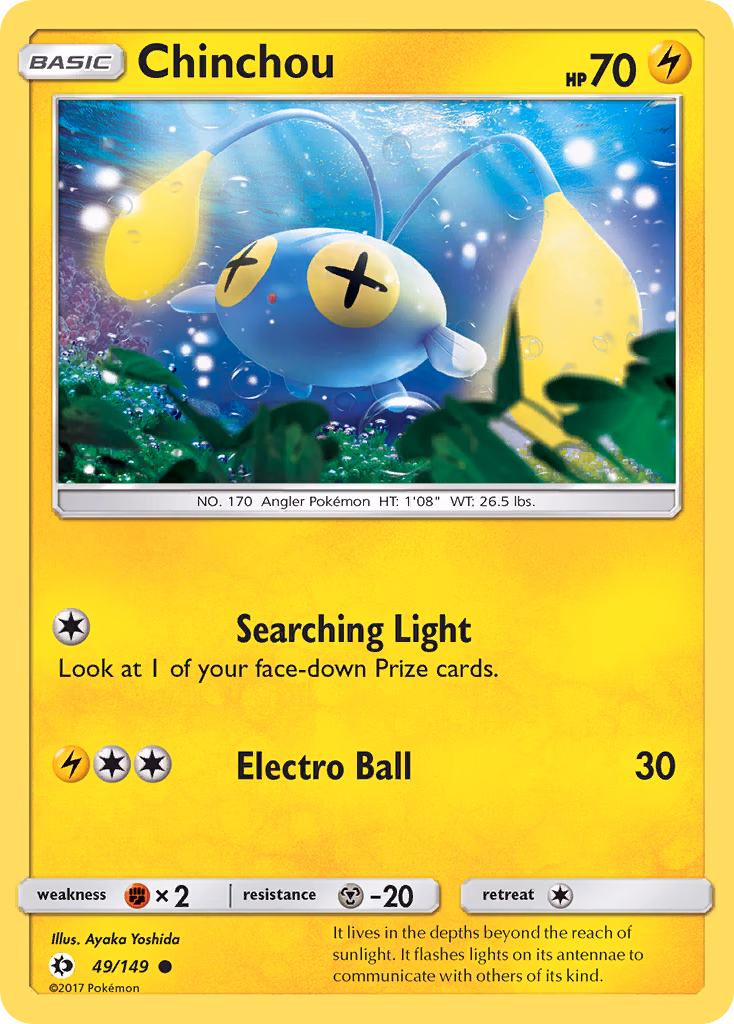Chinchou Pokemon card (49/149, Sun & Moon)