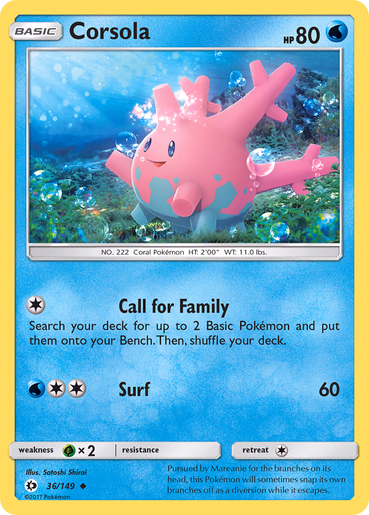 Corsola Pokemon card (36/149, Sun & Moon)