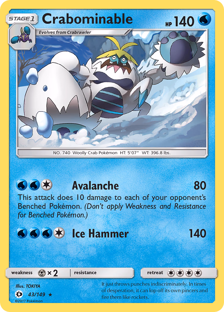 Crabominable Pokemon card (43/149, Sun & Moon)