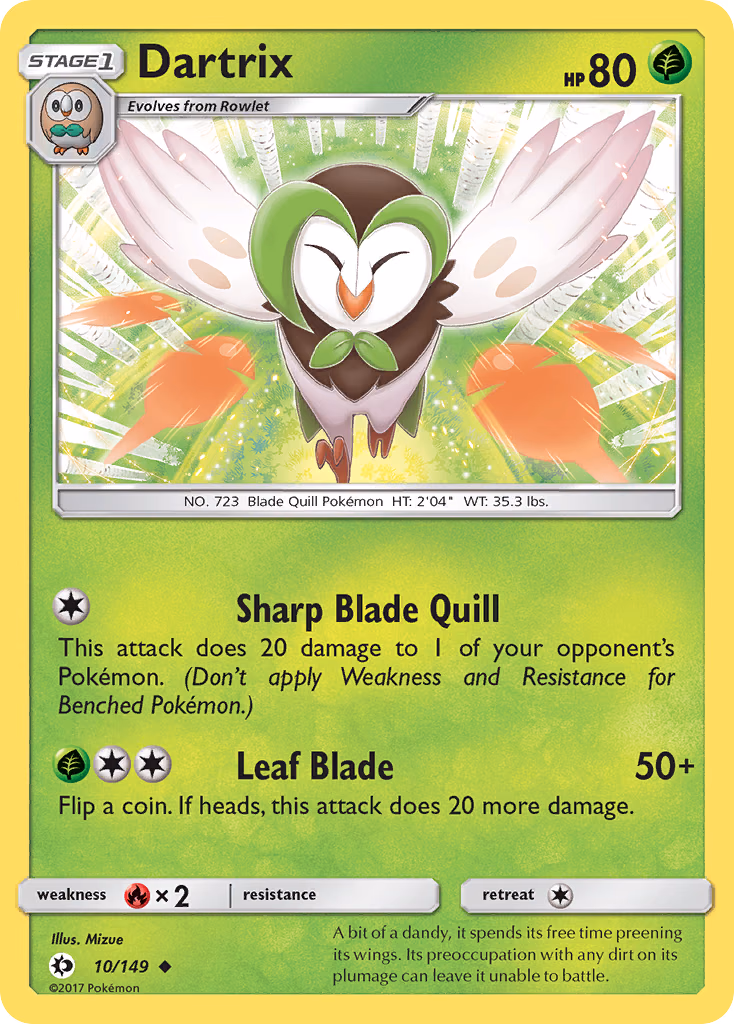 Dartrix Pokemon card (10/149, Sun & Moon)