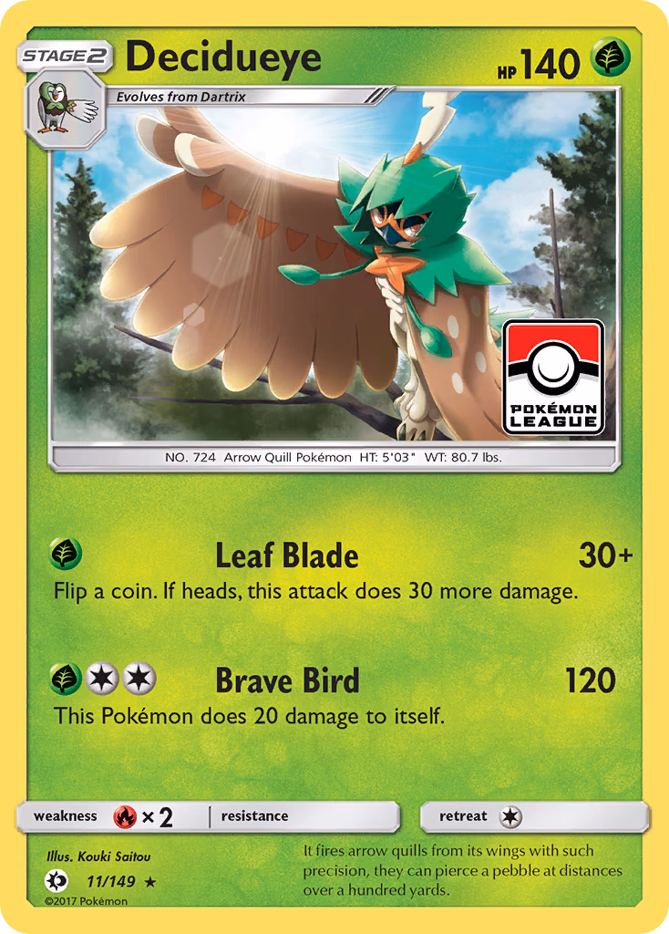 Decidueye Pokemon card (11/149, Sun & Moon)