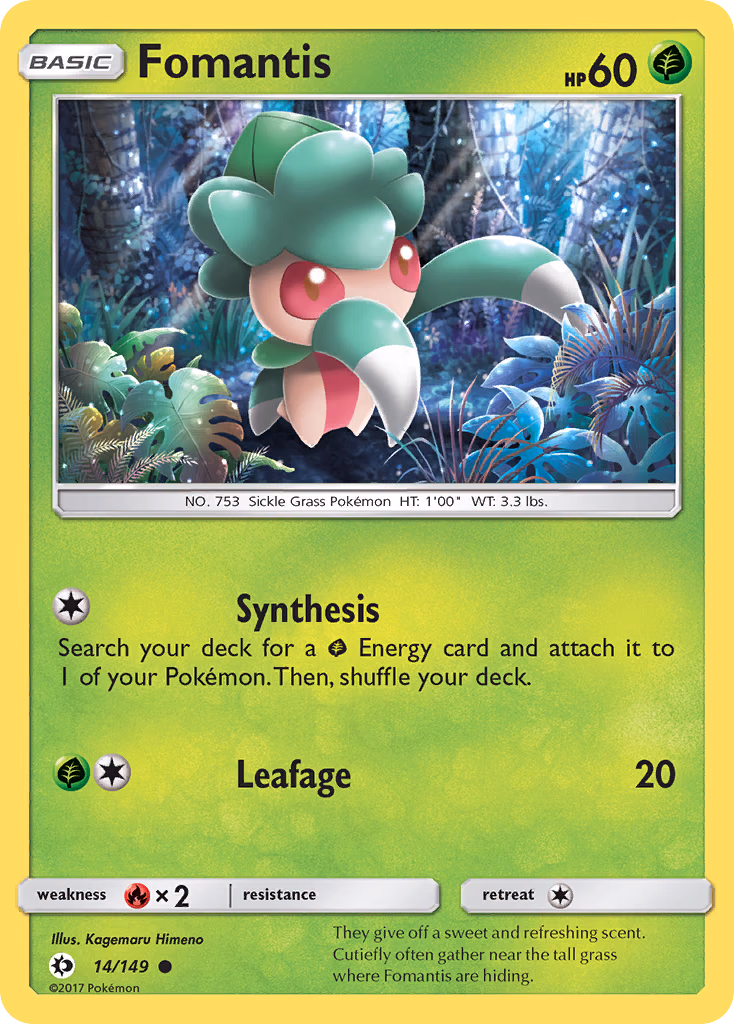 Fomantis Pokemon card (14/149, Sun & Moon)