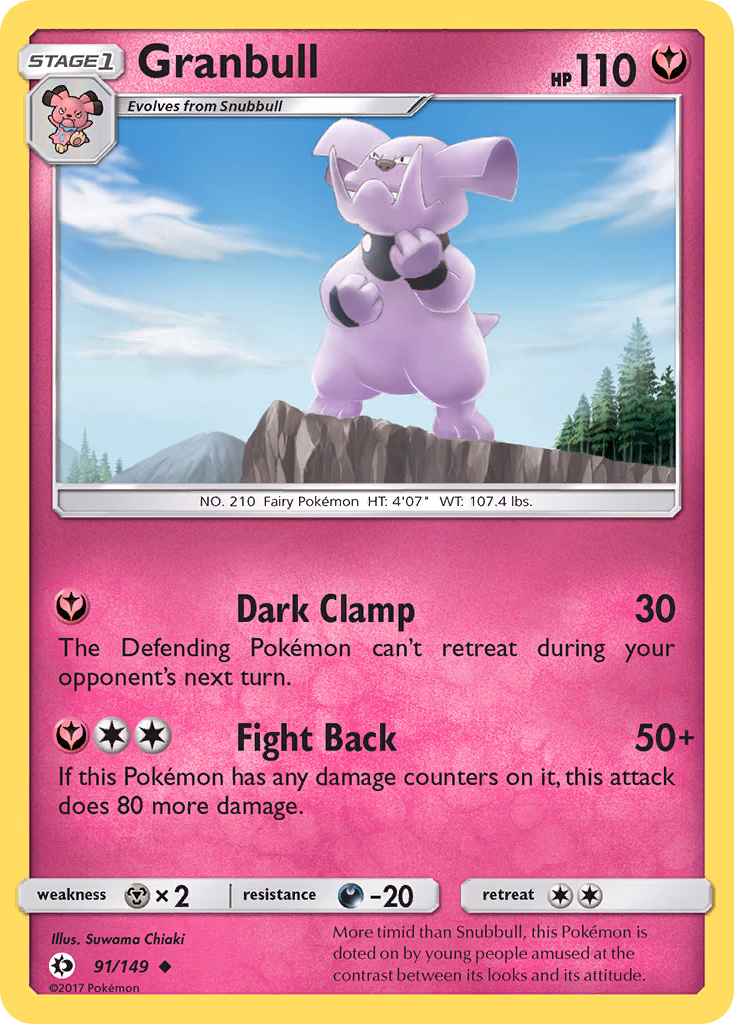 Granbull Pokemon card (91/149, Sun & Moon)