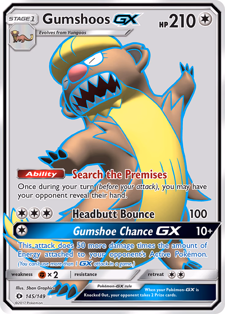 Gumshoos-GX Pokemon card (145/149, Sun & Moon)