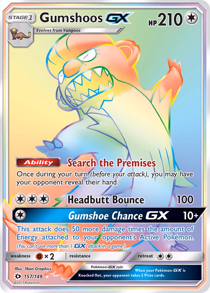 Gumshoos-GX Pokemon card (157/149, Sun & Moon)