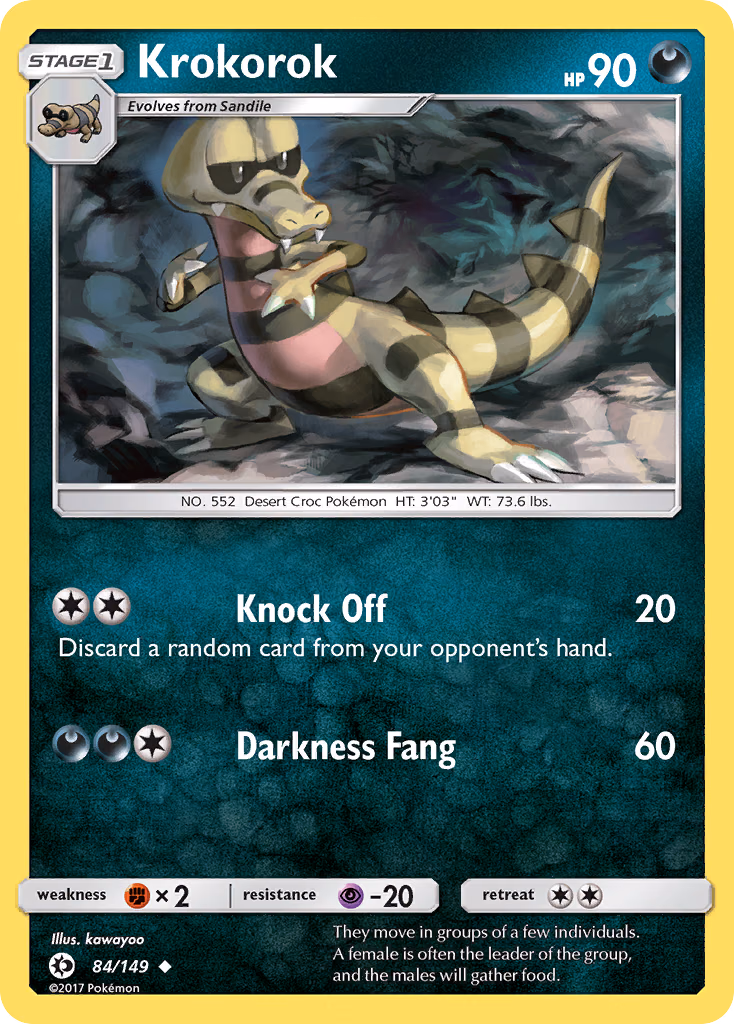 Krokorok Pokemon card (84/149, Sun & Moon)