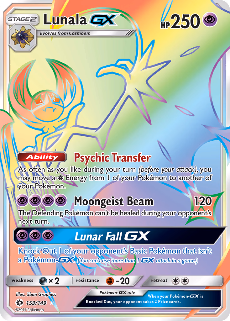 Lunala-GX Pokemon card (153/149, Sun & Moon)