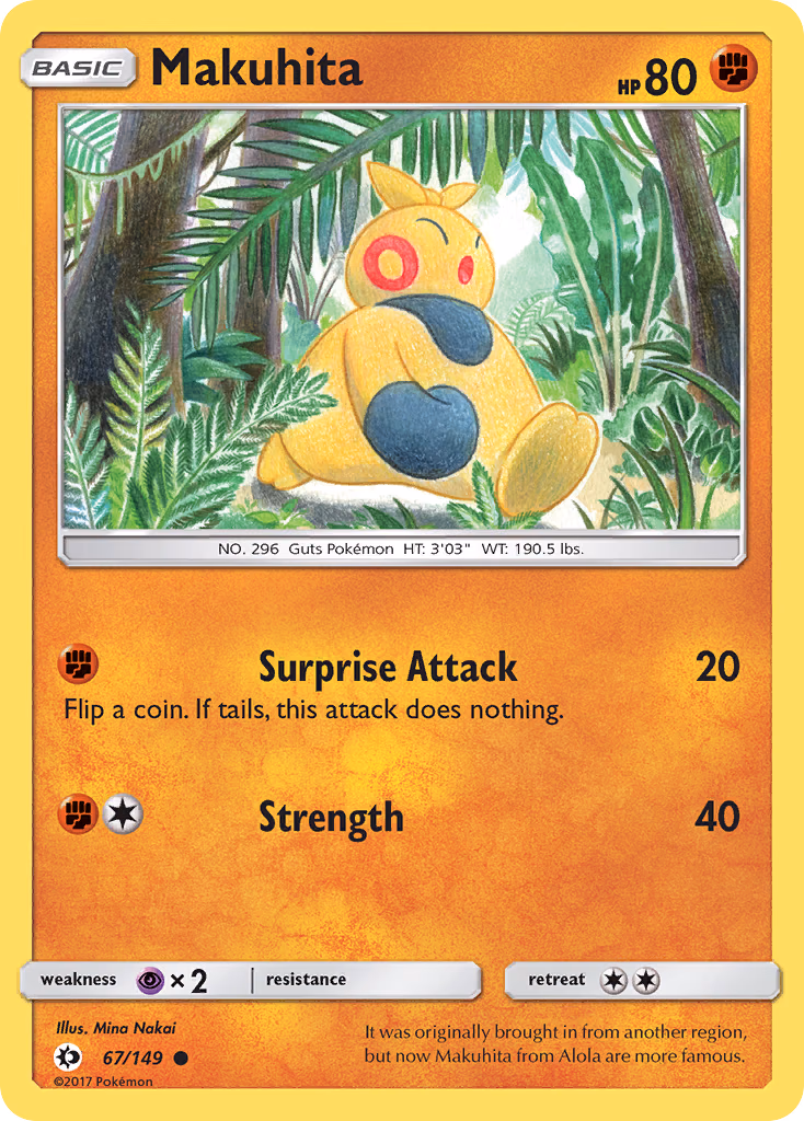 Makuhita Pokemon card (67/149, Sun & Moon)