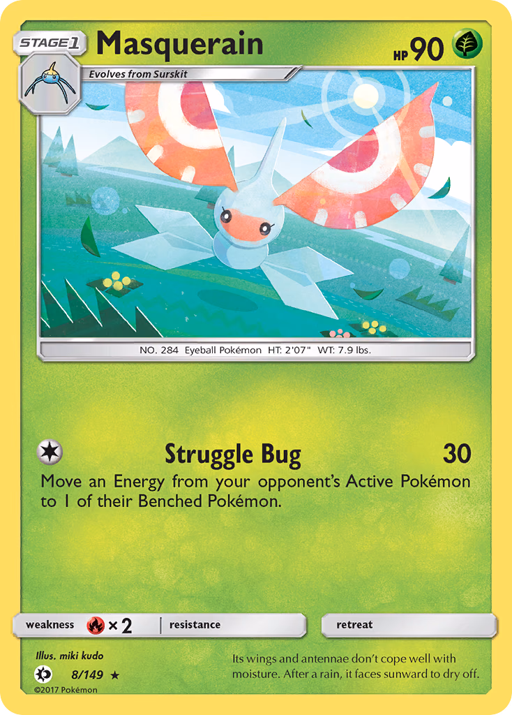 Masquerain Pokemon card (8/149, Sun & Moon)