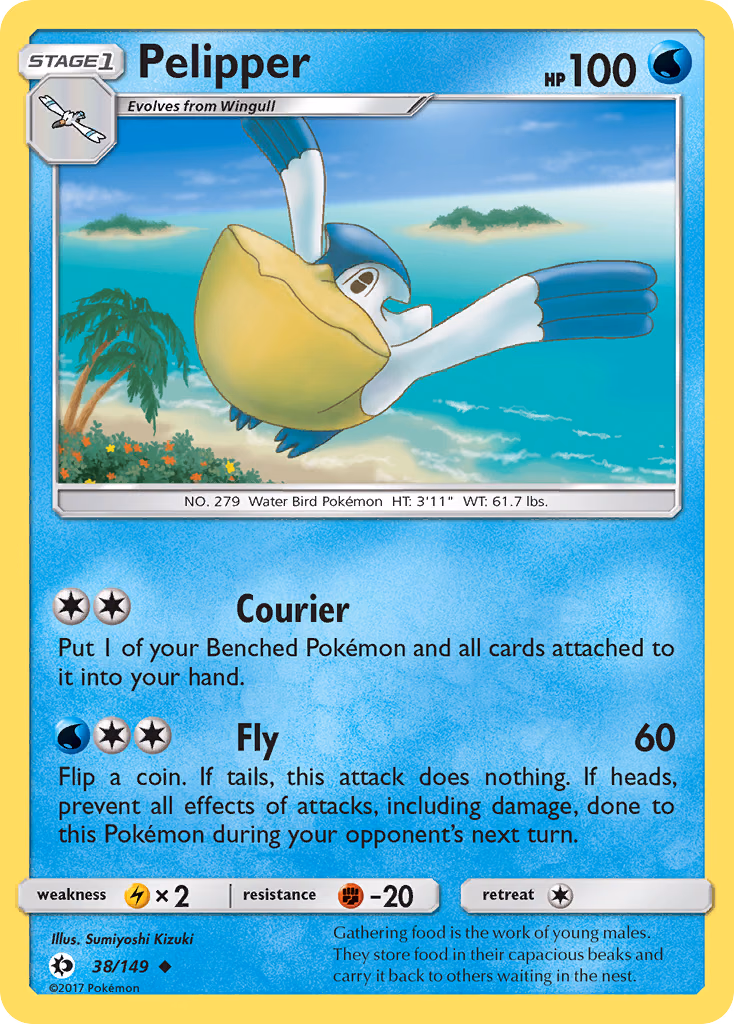 Pelipper Pokemon card (38/149, Sun & Moon)