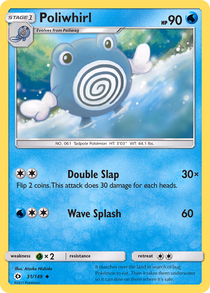 Poliwhirl Pokemon card (31/149, Sun & Moon)