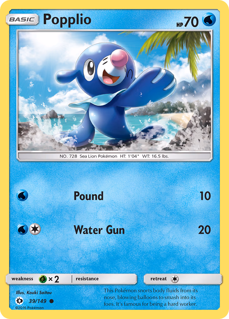 Popplio Pokemon card (39/149, Sun & Moon)