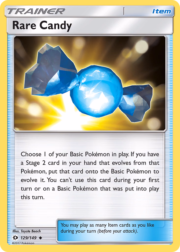Rare Candy Pokemon card (129/149, Sun & Moon)