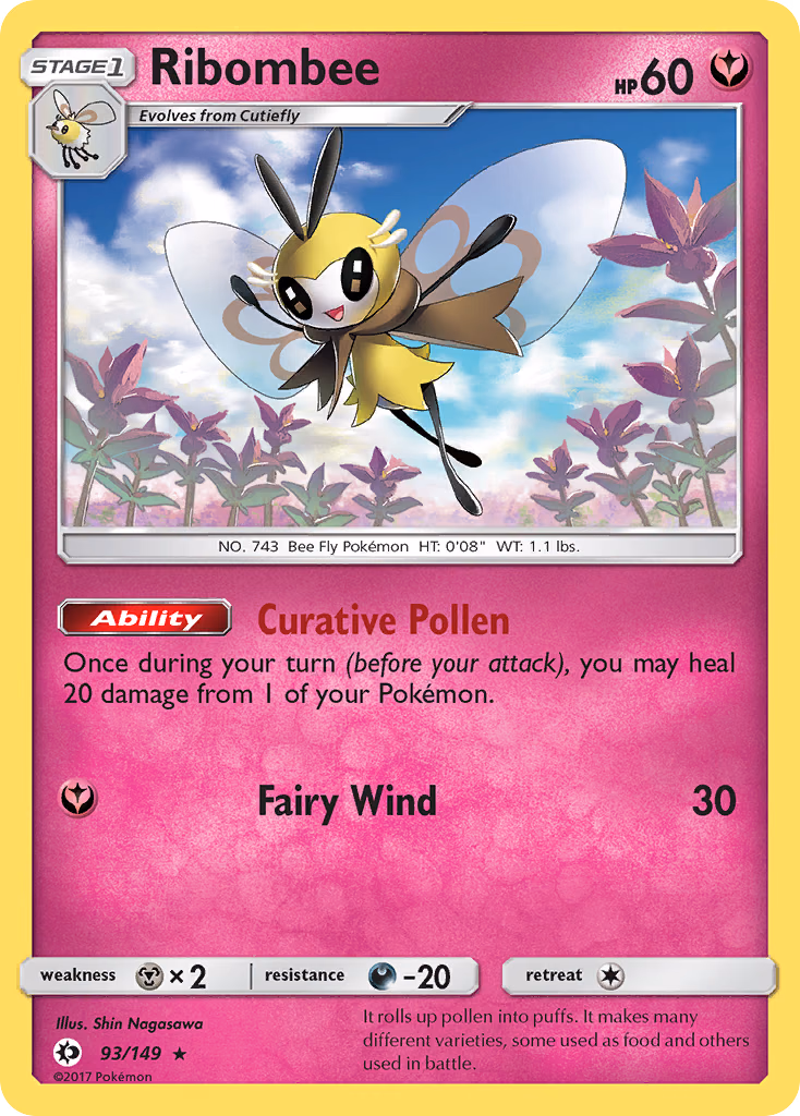 Ribombee Pokemon card (93/149, Sun & Moon)