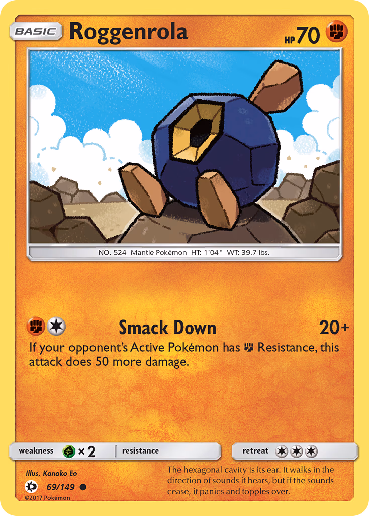 Roggenrola Pokemon card (69/149, Sun & Moon)