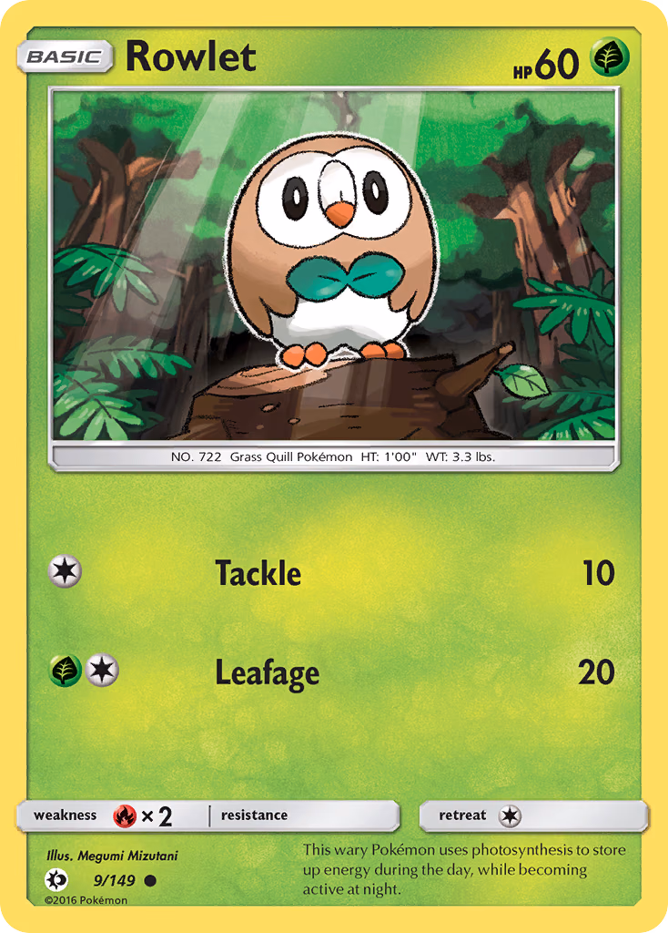 Rowlet Pokemon card (9/149, Sun & Moon)